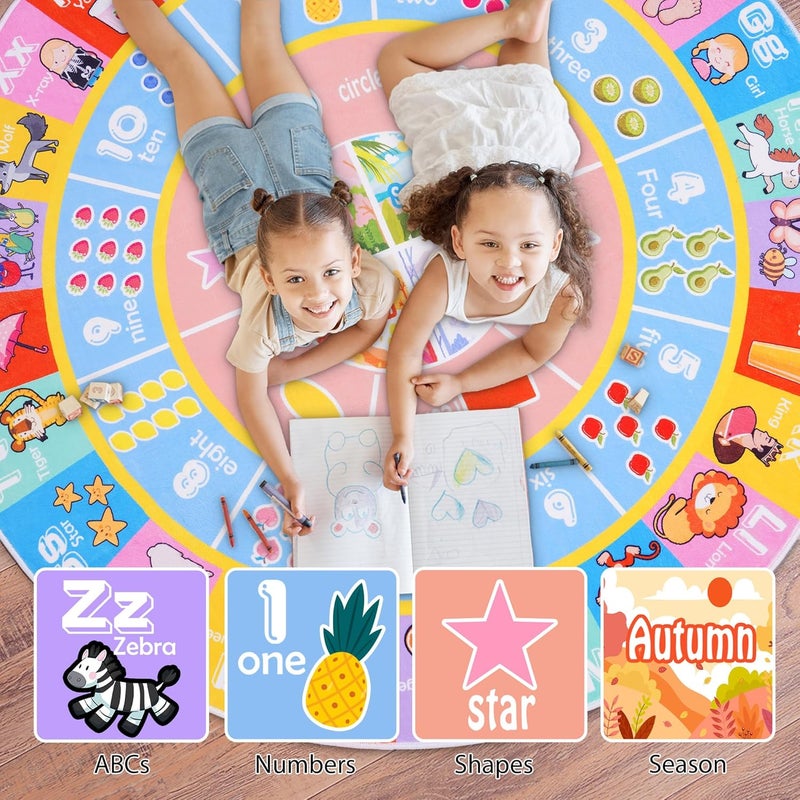 OHDS Kids Rugs for Playroom - Soft & Non-Slip 6x6 Feet Round Educational Rug for Learning ABC Alphabet, Numbers, Shapes & Season, Washable Classroom Rug for Toddler Nursery & Kids Room Decor - Image 3